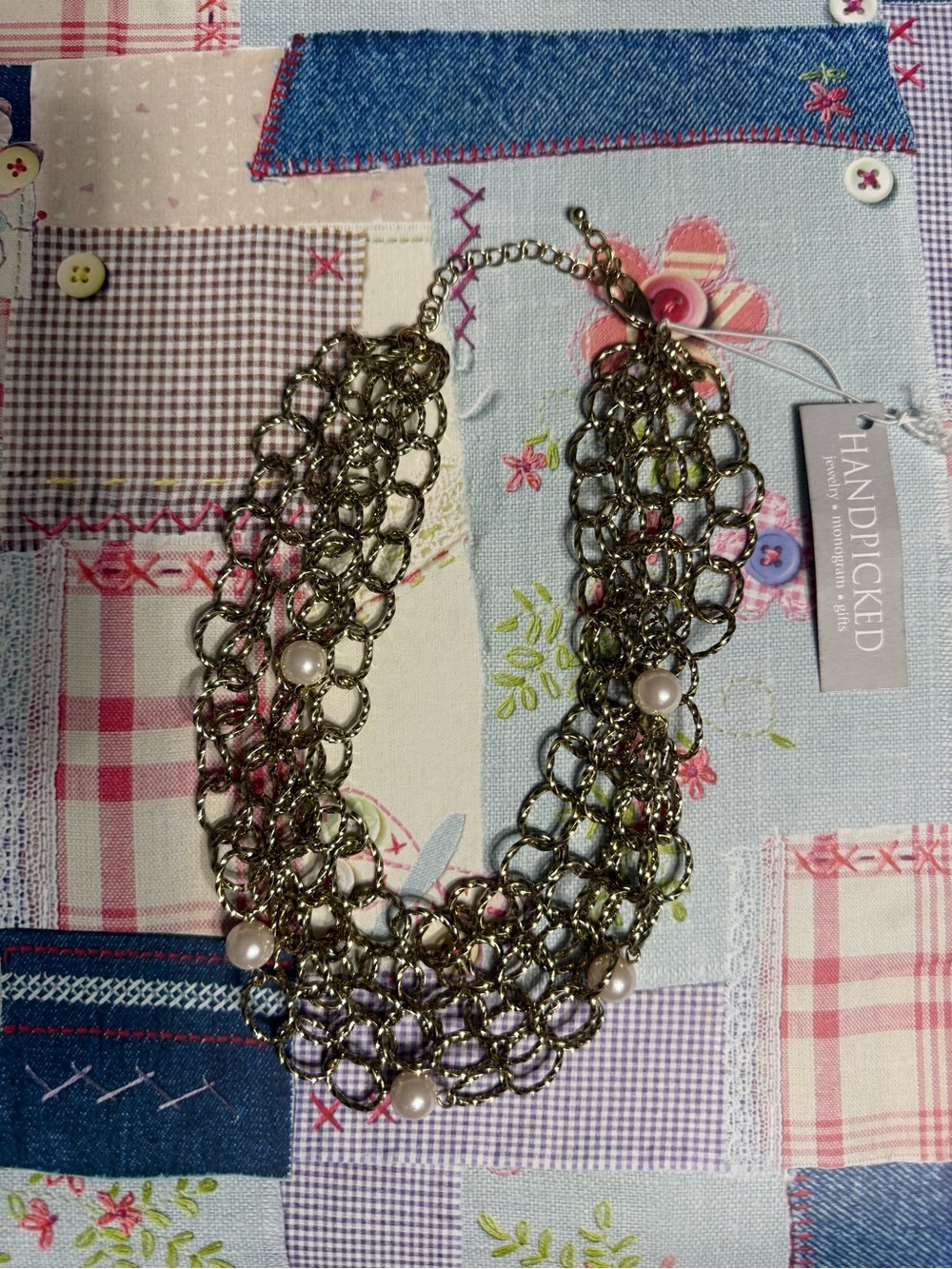 HANDPICKED BOUTIQUE 18” Gold-Tone Multi-Chain Pearl Statement Necklace